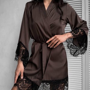 Luxurious Chocolate Silk Robe and Pajama Set - Bridal Party Loungewear ...