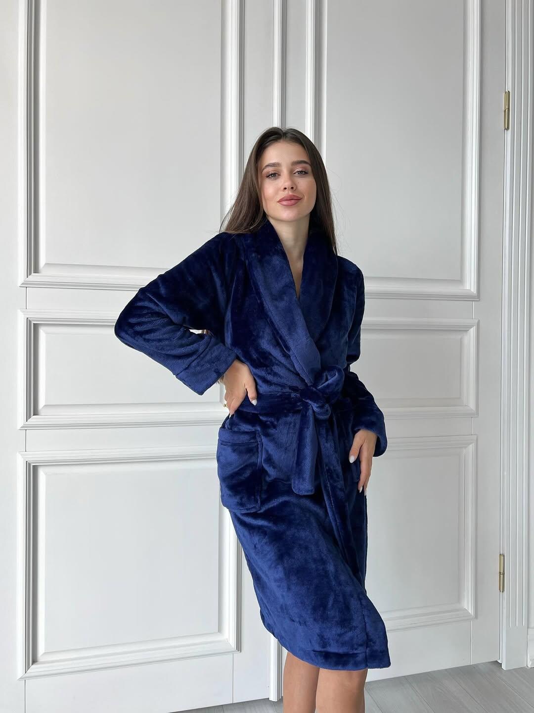 Short Blue Robe Cozy Dark Blue Velour Robe - Short Women's Warm Robe - Perfect Birthday ...