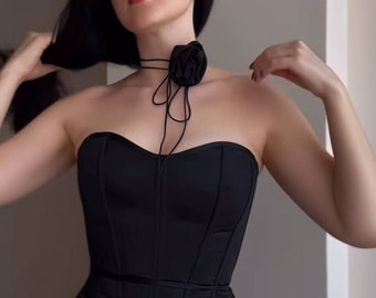 Flower Choker Black Rose - Romantic  Rose Choker Necklace - Floral Black Choker - Gothic Choker