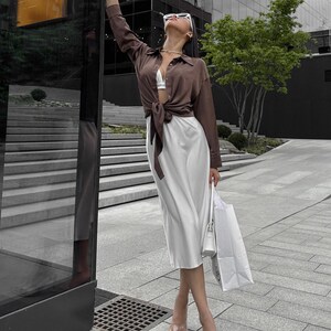 Elegant Pearl Satin Midi Skirt - MIdi Skirt available in 4 Сolors  - White Skirt for Bridal, Prom, and Special Occasions
