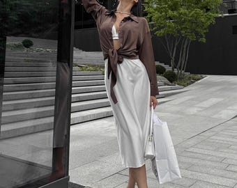 Elegant Pearl Satin Midi Skirt - MIdi Skirt available in 4 Сolors  - White Skirt for Bridal, Prom, and Special Occasions