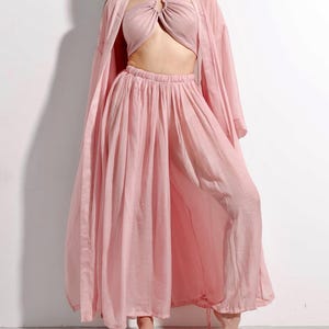 Summer Wide Leg Pants Set - White 3 Piece Beach Wedding Suit - Crop Top, Flowy Pants & Long Robe for Women image 8