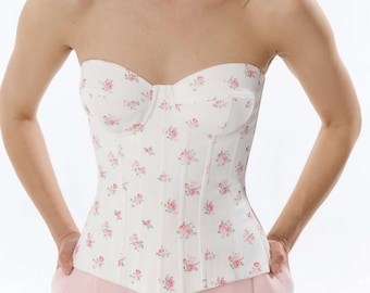 Floral Print White Corset Top - Stylish Lace-Up Bustier for Weddings & Events