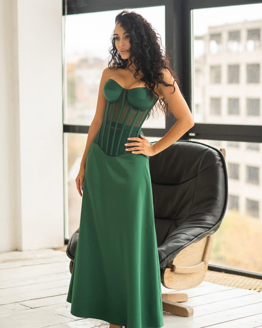 two piece corset dress Portia and Scarlett PS25202 Fitted Prom Long Beaded Formal its easy to wear Strapless Ruffle Corset Two Piece