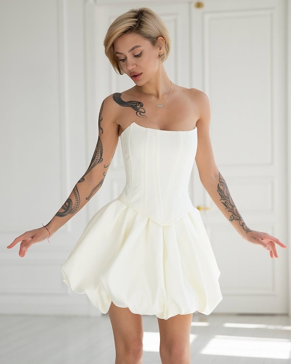 knee length dresses for ladies Hollie Structured Corset Mini Dress / White | Meshki main image 1