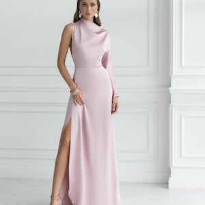 One Shoulder Pink Maxi Dress - Long Bridesmaid Dress - Elegant Formal Dress – Perfect for Special Occasions