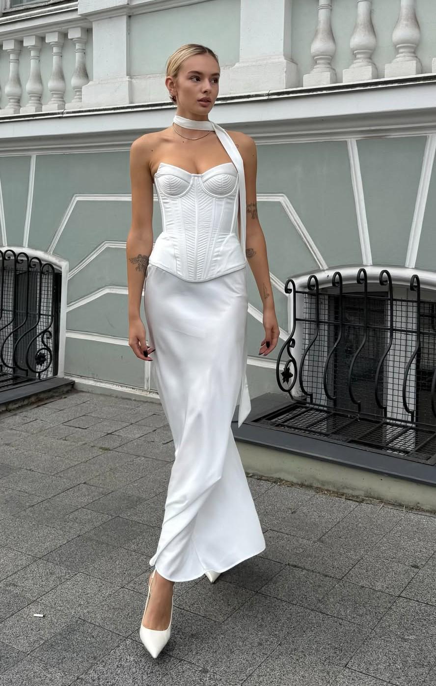 white christmas dresses Monetre Off-White Minimalistic Draped Corset Gown main image 0