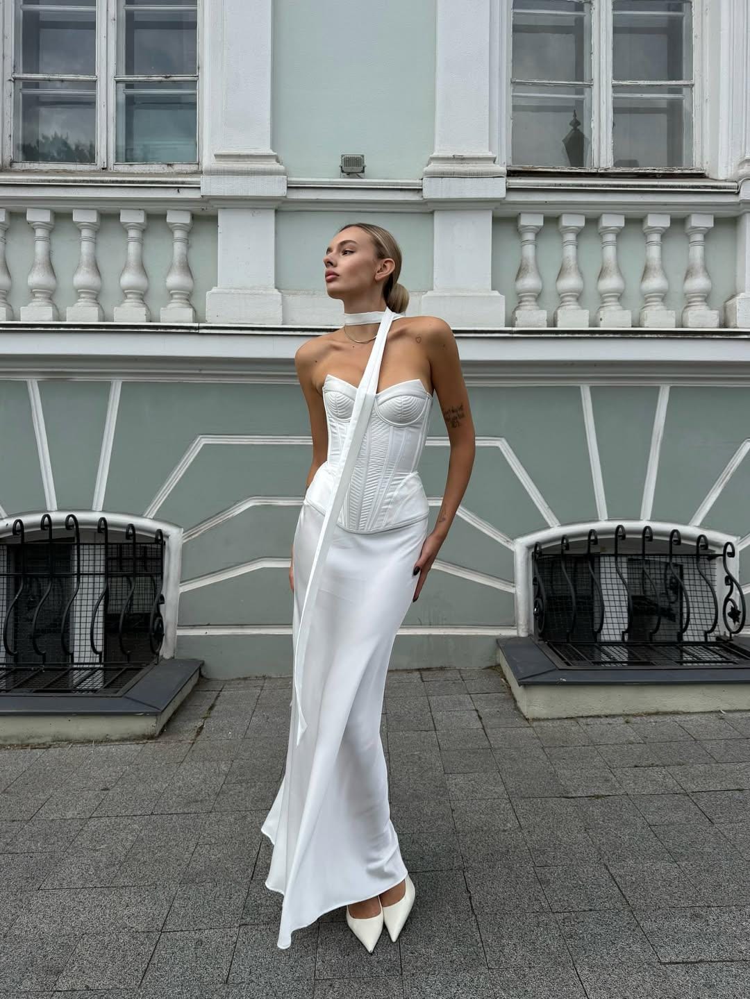 white corset dress with scarf Paloma - White Maxi Dress