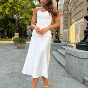 White Satin Wedding Dress Bustier Top - Overbust Corset - Elegant Corset Top for Brides