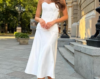 White Satin Wedding Dress Bustier Top - Overbust Corset - Elegant Corset Top for Brides