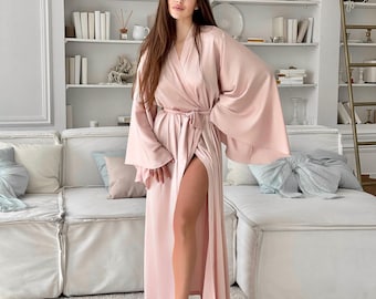 Silk Long Kimono Robe -  Luxurious Floor Length Robe - Perfect Birthday or Christmas Gift for Girlfriend, Wife