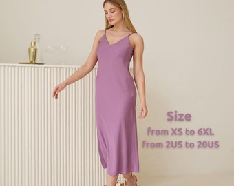 Lavendel Seide Slip Dress - Midi Slip Dress - Hochzeitsgast Kleid - Plus Size Dress - Etuikleid für Brautjungfern