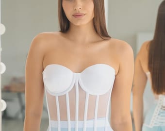 Elegant White Wedding Corset - Bustier Top for Honeymoon & Bridal Shower
