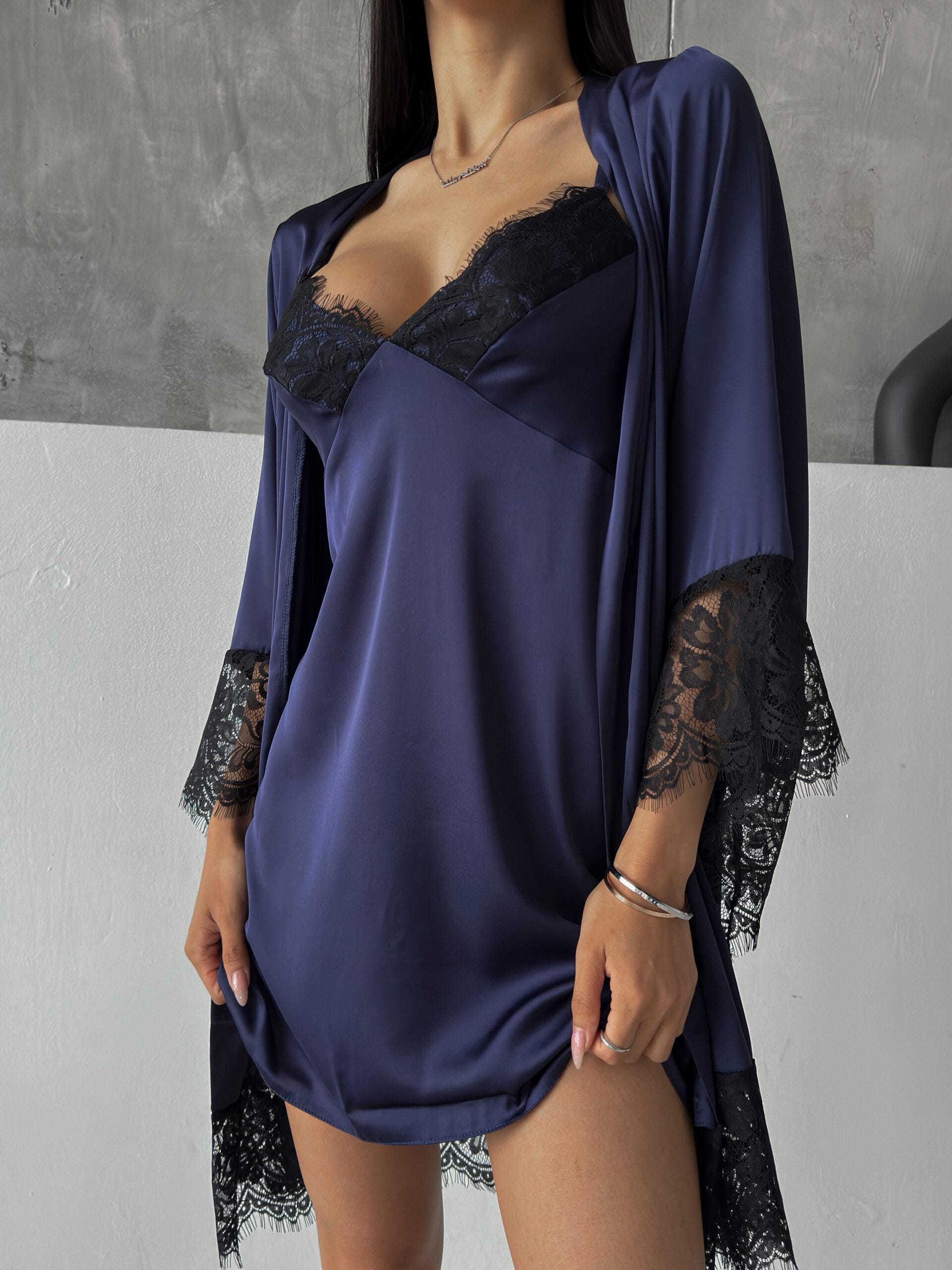Blue Silk Lace Nightgown - Etsy Blue Silk Lace Nightgown - Etsy