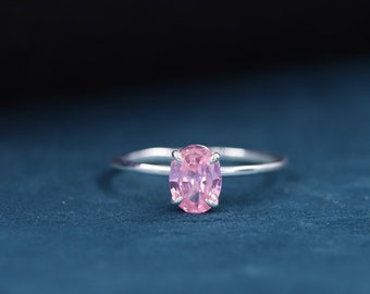 Oval Cut Pink Diamond Engagement Ring, Birth Stone Ring, Starling Silver Bridal Ring, Promise Ring, Dainty Anniversary Gift, Simple Ring