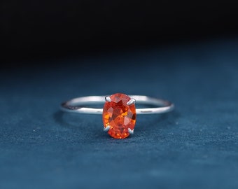 Oval Cut Orange Lab Diamond Engagement Ring, 925 Starling Silver Bridal Ring, Anniversary Gift, Solitaire Orange Sapphire Ring, Ring For Her