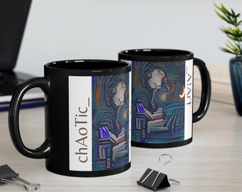 Taza personalizada AI Art / Personalice eligiendo cualquiera de nuestras magníficas piezas AI Art - Taza negra Inner Peace (11 oz, 15 oz)