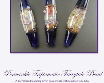 Tutorial Periwinkle Barrel Bead: A barrel bead featuring silver glass effects with Double Helix Clio