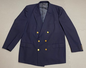 Vintage Men's Burberry Formal Navy Blue Double Breasted Suit Jacket