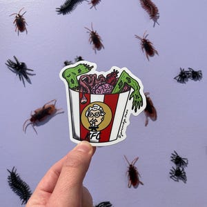 Zombie KFC Sticker | Quirky Cartoon Zombie Art | Funny Horror Sticker with Brain, Heart, Intestines, Arm, Foot & Eyeball | Spooky Decal