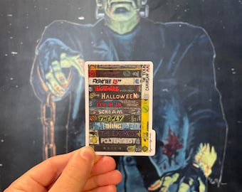 Horror VHS Stack Sticker – Retro Horror Movie Art Featuring Alien, The Thing, The Shining, Evil Dead, Scream & More | Halloween Fan Decor