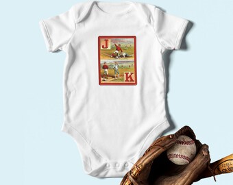 Vintage Baseball ABC's One Piece Bodysuit Short Sleeve, Baby Gift, Newborn Gift, Vintage Graphic Onesie