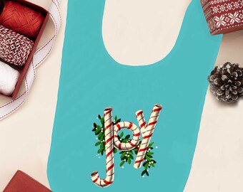 Baby Bib Candy Cane Joy Turquoise Background, Christmas Bibs For Baby, Christmas Gift, Eating Bib, Feeding Bib
