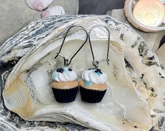 Miniature muffin earrings, blueberry muffins, handmade polymer clay jewelry, miniature food jewelry