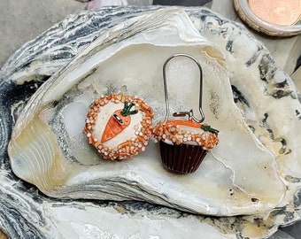 Miniature muffin earrings, carrot muffins, handmade polymer clay jewelry, miniature food jewelry