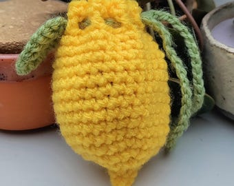 Lemon bag, handmade accessory made of wool, crochet purse
