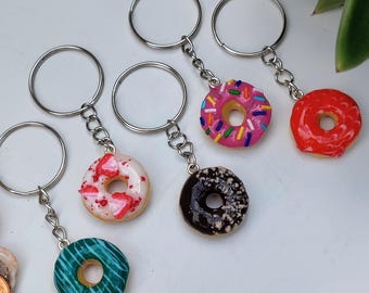 Miniature donuts, keychains, handmade polymer clay jewelry, miniature food jewelry