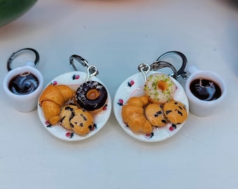 Miniature dessert plate & coffee earrings, pastry earrings, handmade Fimo jewelry, miniature food jewelry