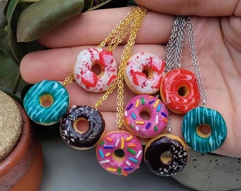 Miniature donut necklace, handmade polymer clay jewelry, miniature food jewelry