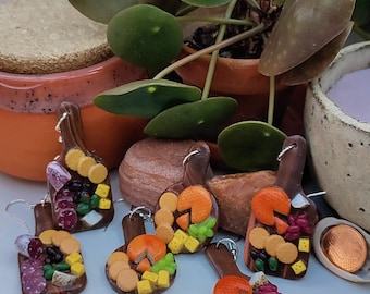 Miniature serving board earrings, miniature antipasti platter earrings, dangle earrings, handmade Fimo jewelry, miniature food jewelry