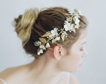 Bridal clay flower headpiece - Floral garden headpiece - Style 748 - Made to Order