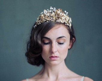 Bridal headpiece - Burnished soft regal crown- Style 723 - Made to Order