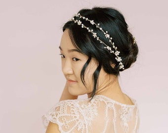 Bridal hair vine made of pearls - Freshwater pearl daisy chain hair vine, extra long - Style #2137