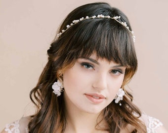 Freshwater pearl bridal hair vine, necklace - Freshwater pearl daisy chain hair vine - Style #2136