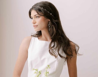 Bridal crystal headband, headpiece - Crystal droplets skinny headband - Style #2347
