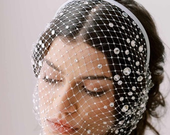 Crystal bridal birdcage veil headband - Ultra luxe crystal bridal birdcage headband veil - Style #2349