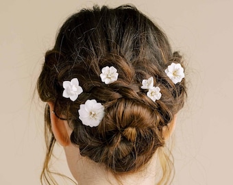 Bridal handmade flower hair pins - Hand sculpted simple blossom hair pin set of 5 - Style #2153