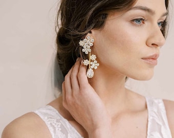 Bridal crystal chandelier post back earrings - Crystal blossom clusters and pear earrings - Style #2376