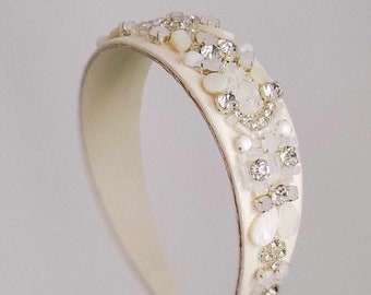 Hand embroidered statement bridal headband - Graphic crystal embroidered headband - Style #2151