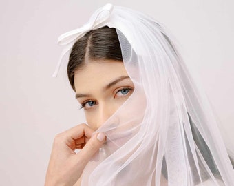 Chapel bridal veil with silk bow - Whisper chapel veil with silk bow - Style #2369