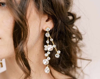 Wedding crystal chandelier earrings, gold - Crystal constellation bridal earrings - Style #2377