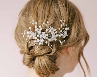 Bridal hair comb - Freshwater and opal crystal spray comb - Style #2110