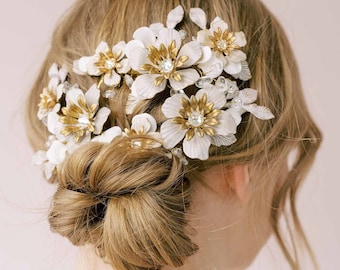 Floral bridal headpiece, hair adornment - Layered regal floral bridal headpiece - Style #2156