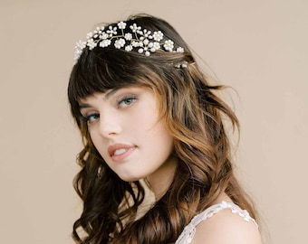 Flower pearl hair vine, bridal - Freshwater pearl blossom hair vine - Style #2160