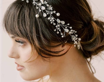 Wedding pearl and crystal hair vine, headpiece - Pearl and opal crystal hair vine - Style #2148