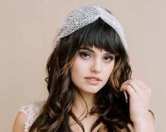 Modern bridal birdcage veil, pearls - Pearl veil headband - Style #2164